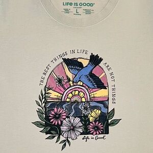 Life is Good Women's Dreamy Floral Bird Sunrise Best Things Crusher T